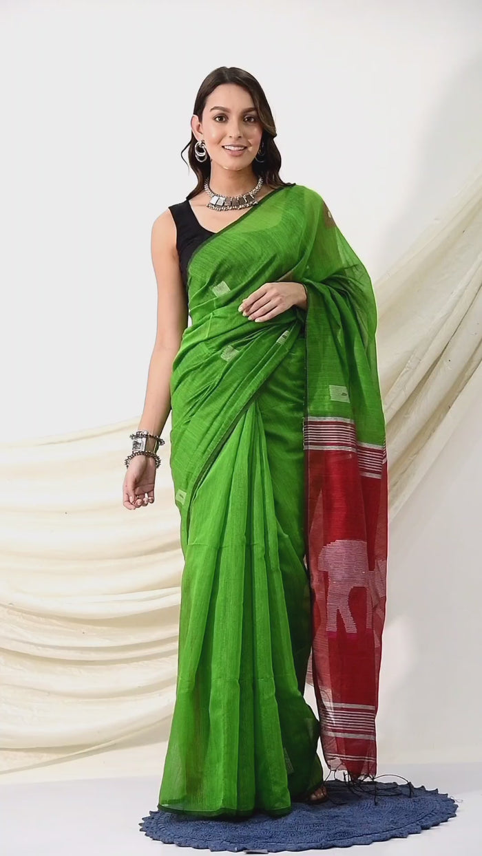 Green Cotton Ilkal Saree with 