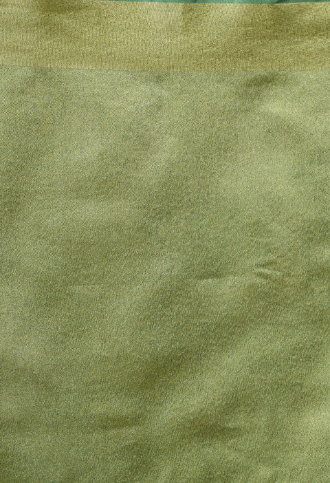 Green Tissue linen Saree With Golden Zari Border - Swapna Creation