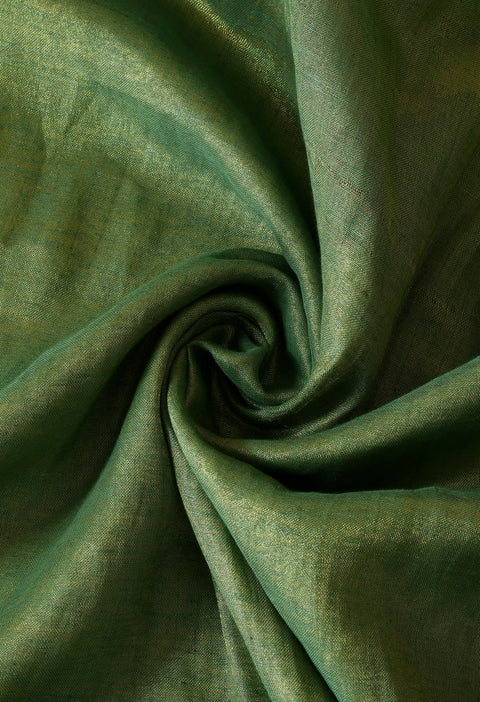 Green Tissue linen Saree With Golden Zari Border - Swapna Creation