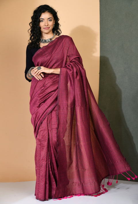 Wine Cotton with Lurex Saree
