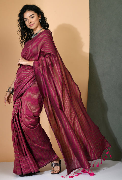 Wine Cotton with Lurex Saree - Swapna Creation