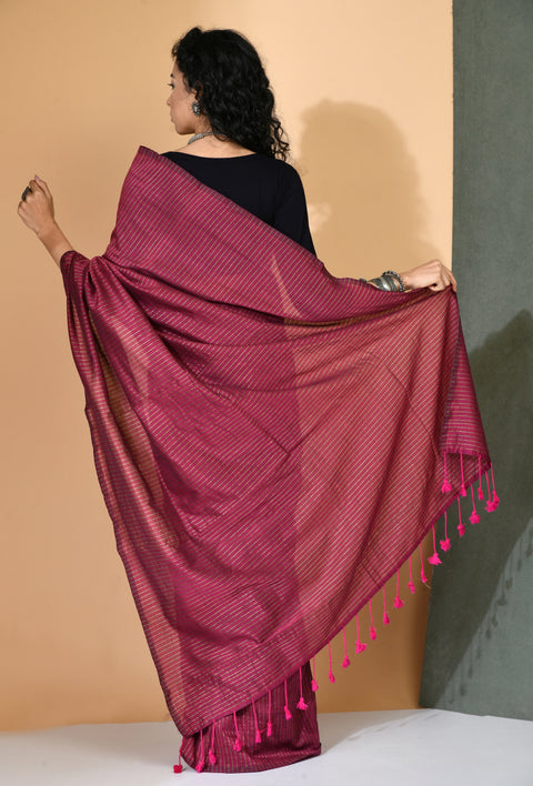 Wine Cotton with Lurex Saree - Swapna Creation