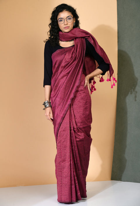 Wine Cotton with Lurex Saree - Swapna Creation