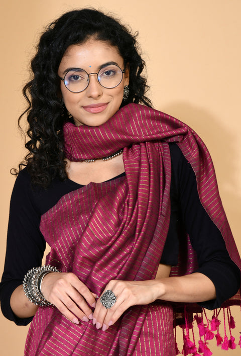 Wine Cotton with Lurex Saree - Swapna Creation
