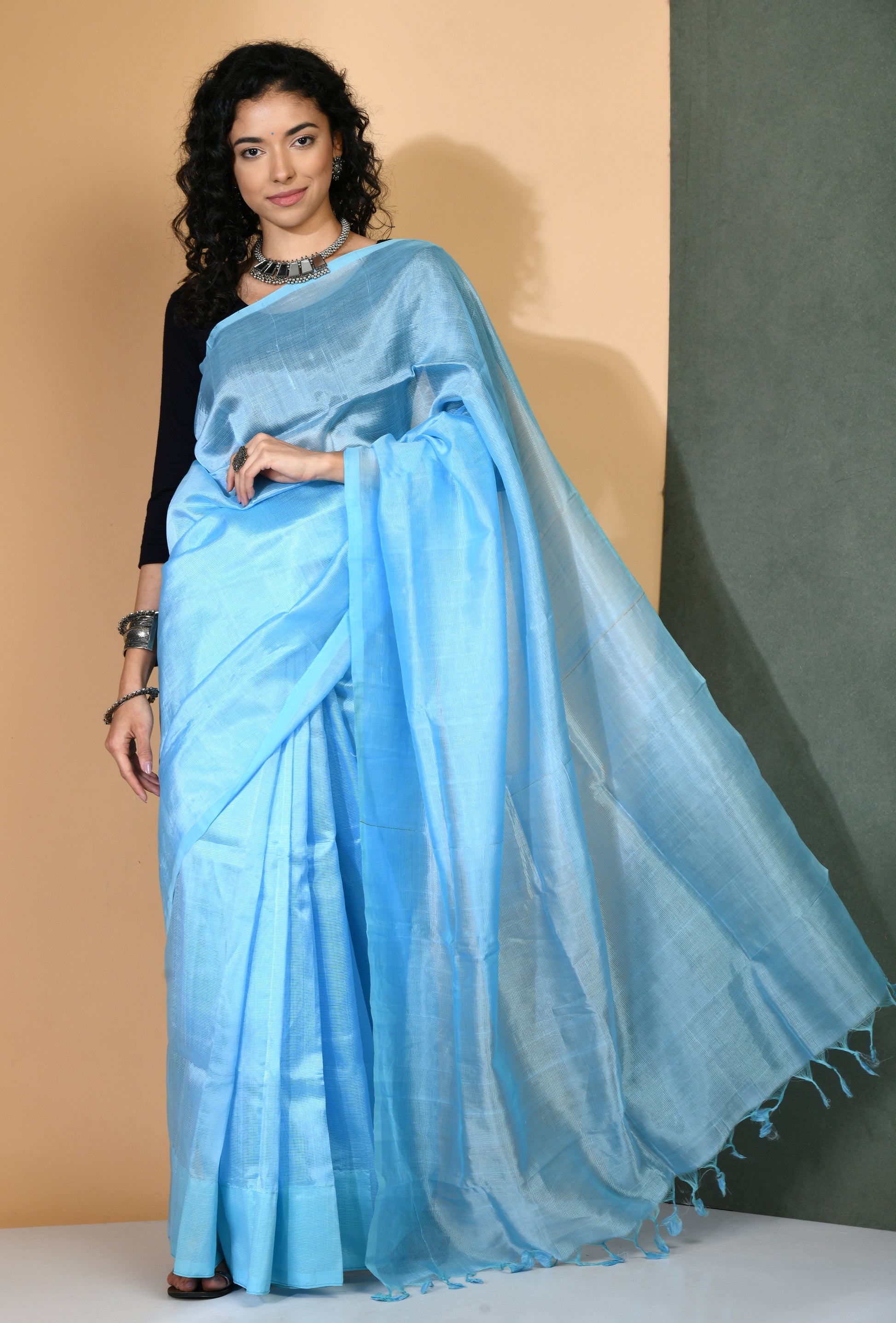 Aqua Queen Handwoven Silk by cotton Mangalgiri Saree - Swapna Creation