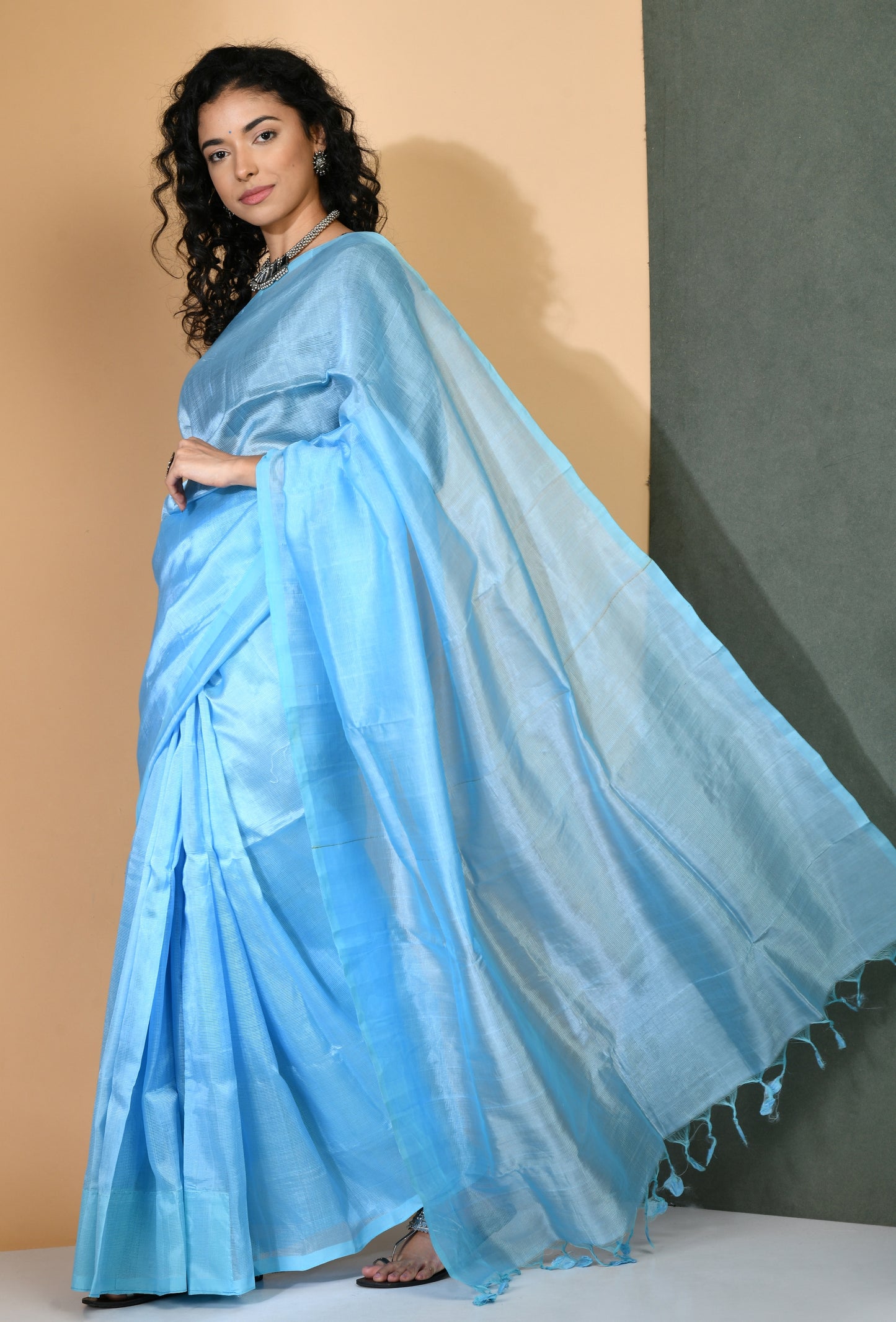 Aqua Queen Handwoven Silk by cotton Mangalgiri Saree - Swapna Creation
