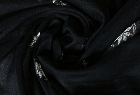 Black Cotton Khadi Saree with white woven border - Swapna Creation