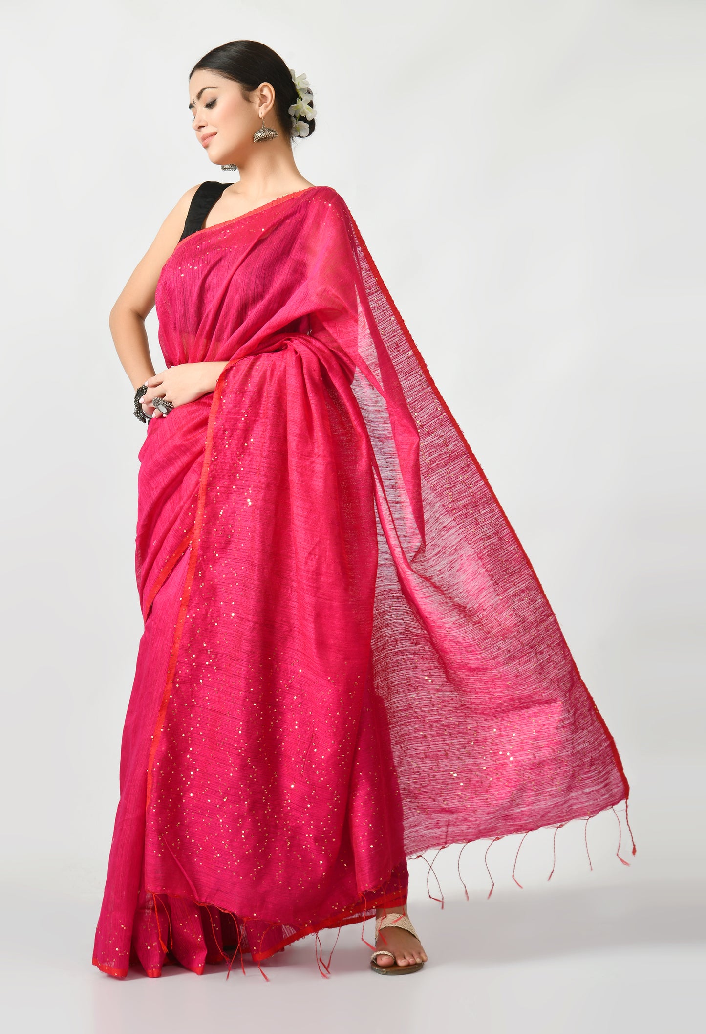 Magenta Matka Silk Saree with Sequins work - Swapna Creation