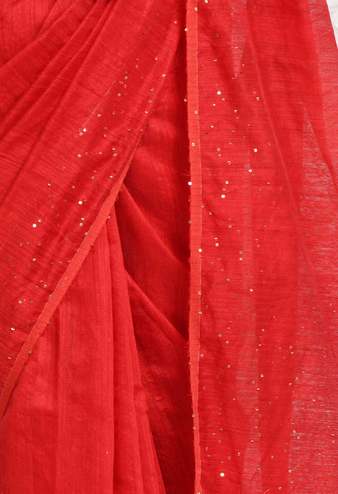 Red Matka Silk Saree with Sequins work - Swapna Creation