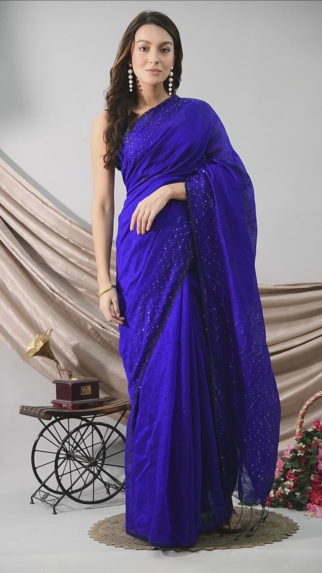 Blue Matka Silk Saree with Sequins work - Swapna Creation
