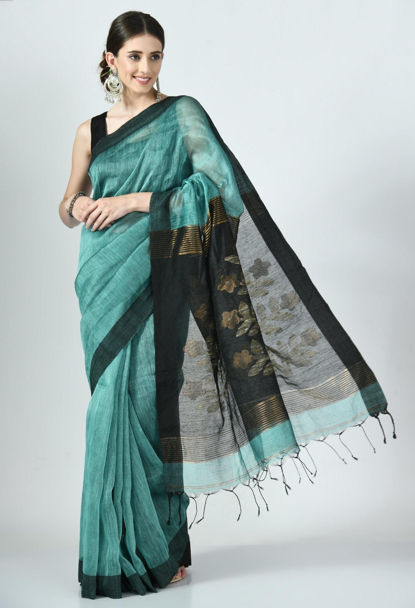 Buy Black Pure Linen Jamdani Saree Linen Handloom Sari Organic Linen by Linen  Saree With Blouse Piece. Handwoven Linen Silk Sari.sufiyaart Online in  India - Etsy