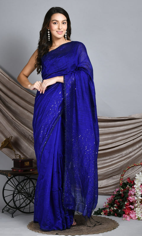 Blue Matka Silk Saree with Sequins work - Swapna Creation