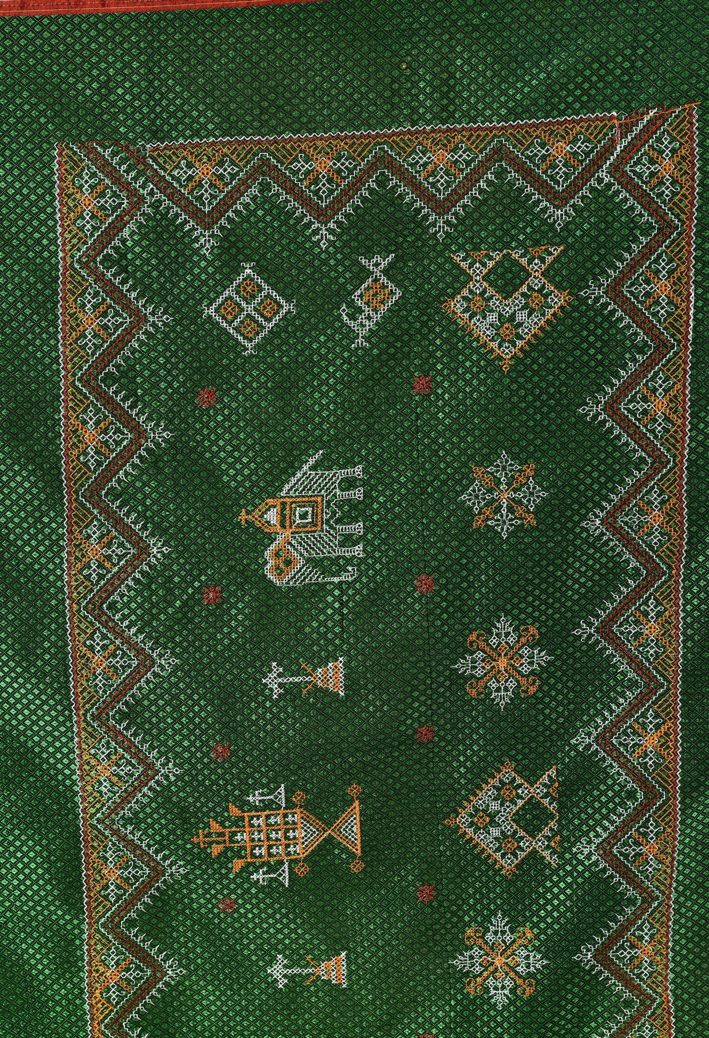 Bottle Green Kasuti Embroidered Khunn Saree - Swapna Creation