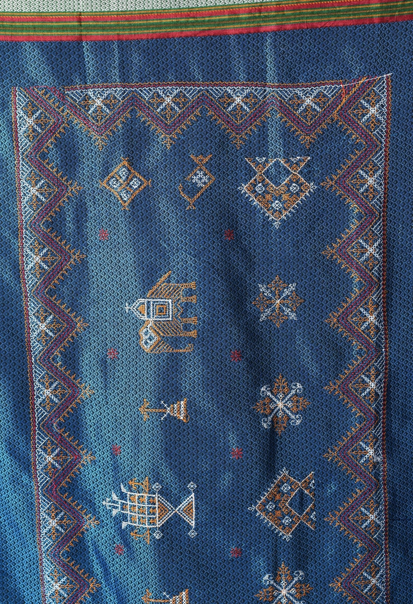 Cobalt Blue Kasuti Embroidered Khunn Saree - Swapna Creation