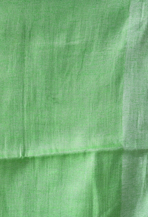 Light Green Tissue linen Saree With Silver Zari Border - Swapna Creation