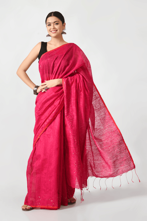 Magenta Matka Silk Saree with Sequins work - Swapna Creation