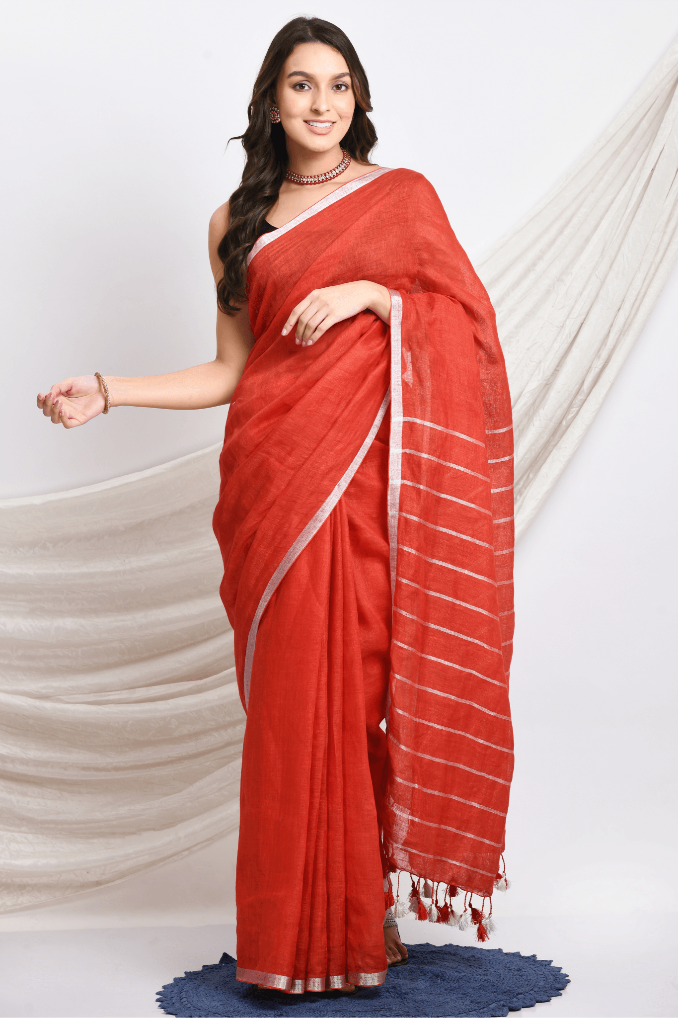 LINEN HANDLOOM SAREE WITH ZARI BORDER