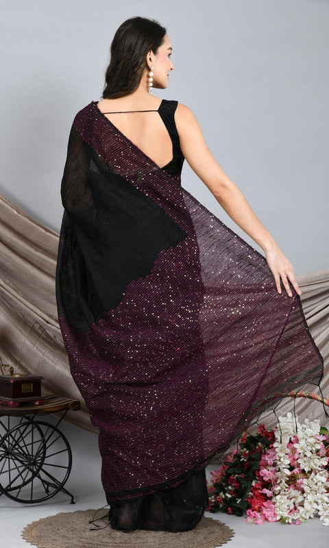 Swapna Creation Black Matka Silk Saree with Sequins work - Swapna Creation