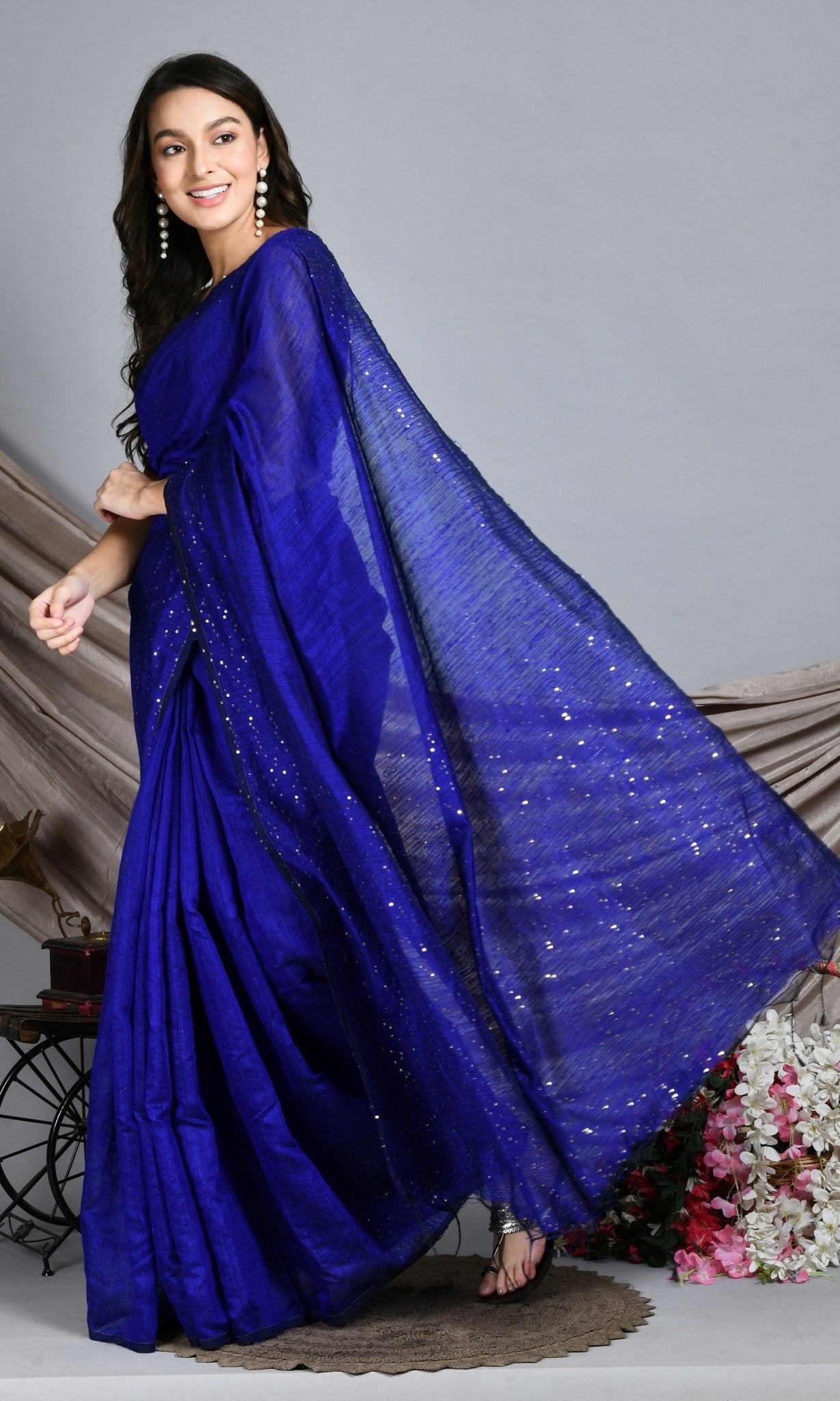 Swapna Creation Blue Matka Silk Saree with Sequins work - Swapna Creation