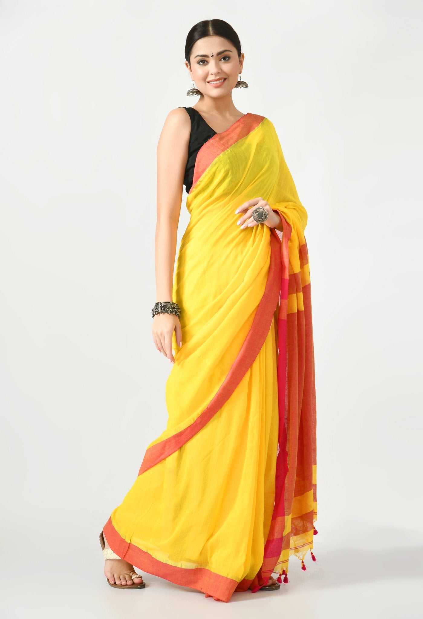 Yellow Bengal Mal Cotton with Contrast pallu and Border Saree - Swapna Creation